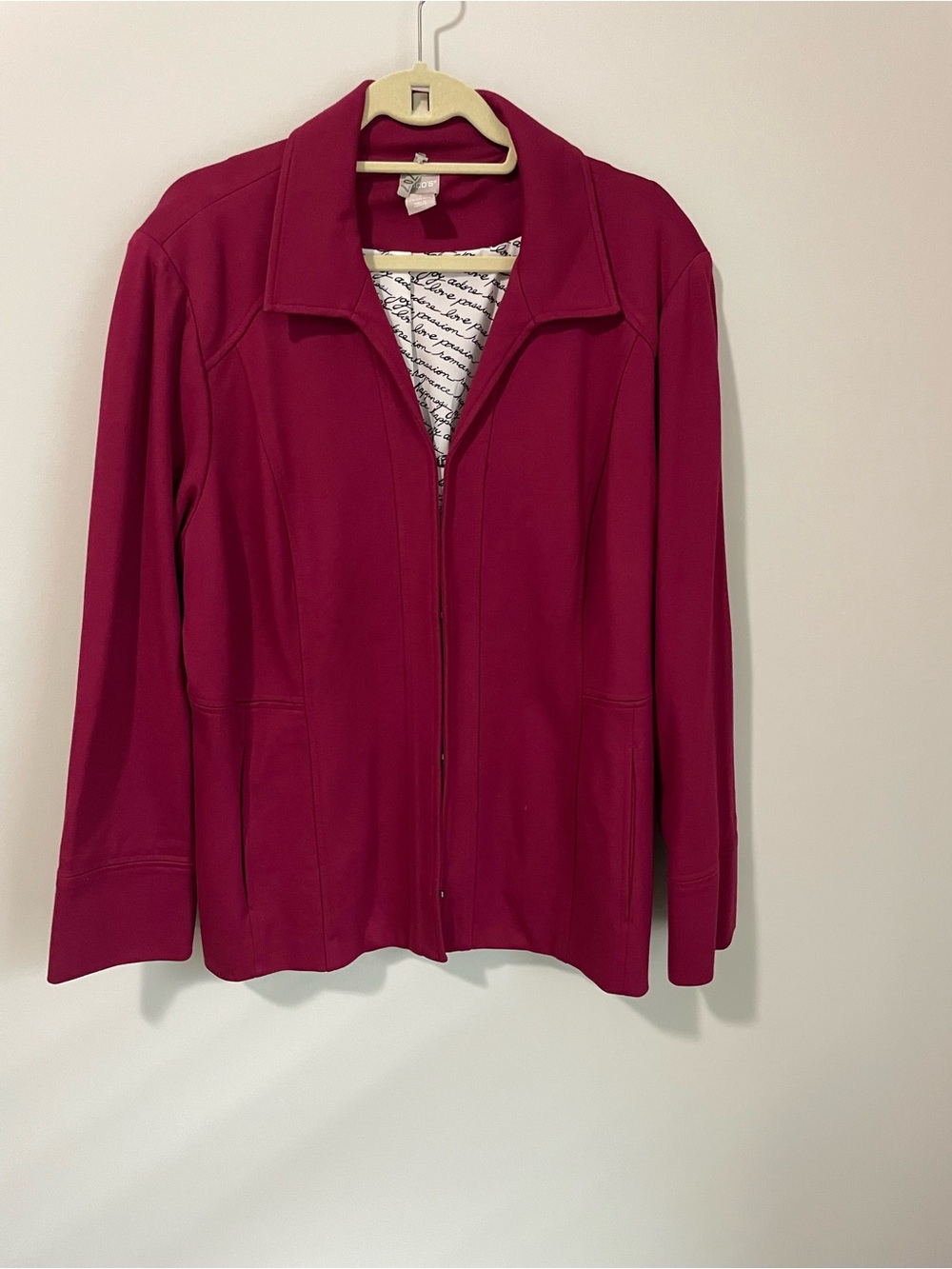 Chico's Raspberry Script-Lined Trench Blazer - Picture 2 of 2
